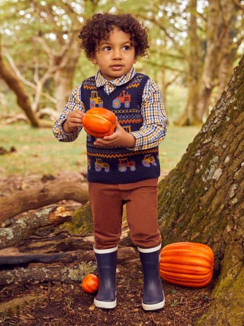 Navy Tractor Knitted Vest
