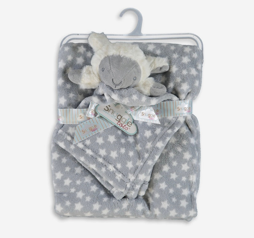 White/Gray Sheep and Stars Ragged Baby Blanket store