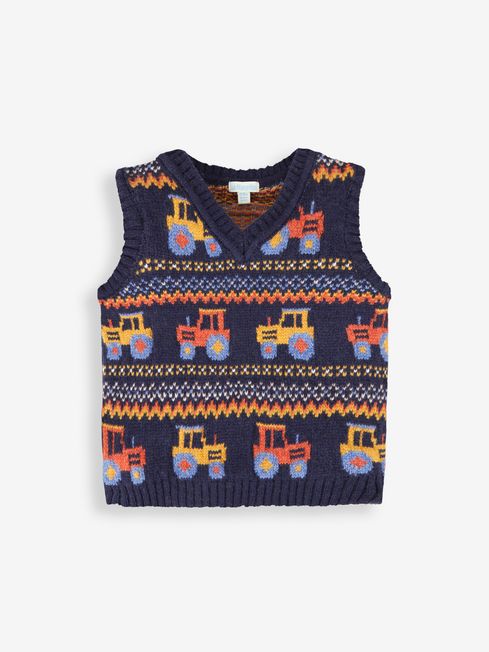 Navy Tractor Knitted Vest