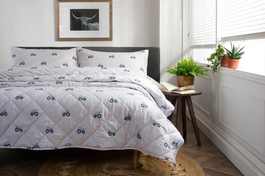 Blue Tractor Bedspread