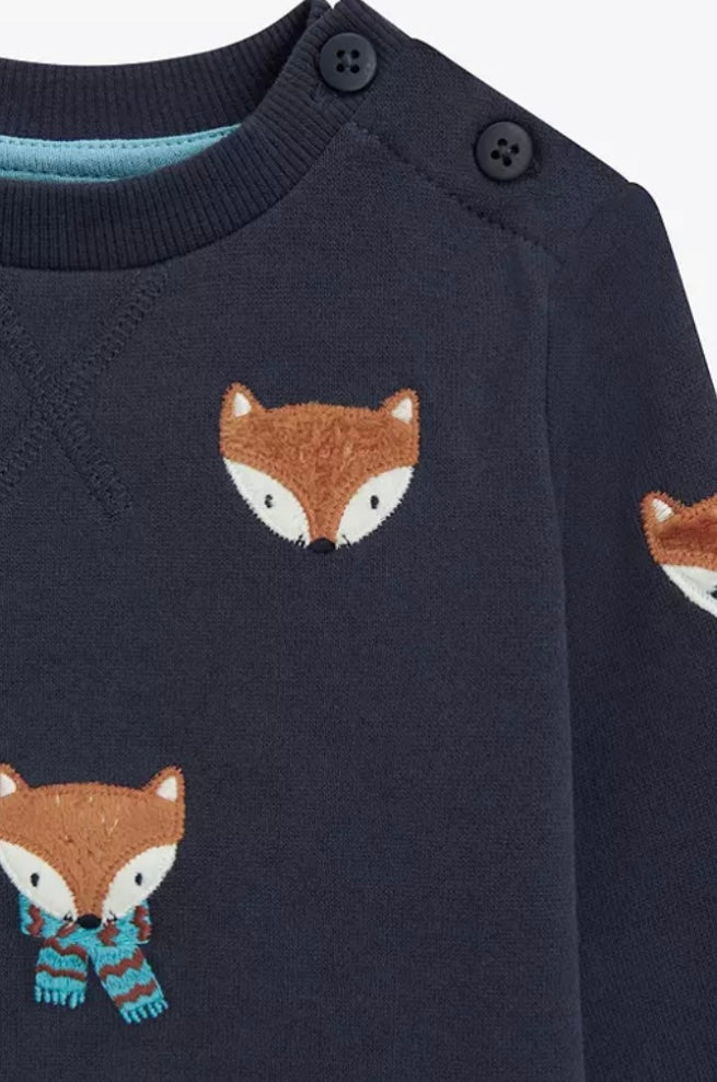 Navy Fox Embroidered Jumper