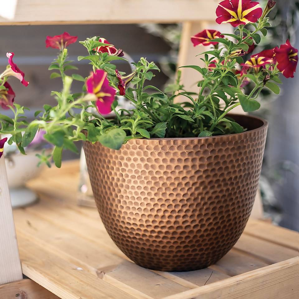 Brass Effect Hammered Planter