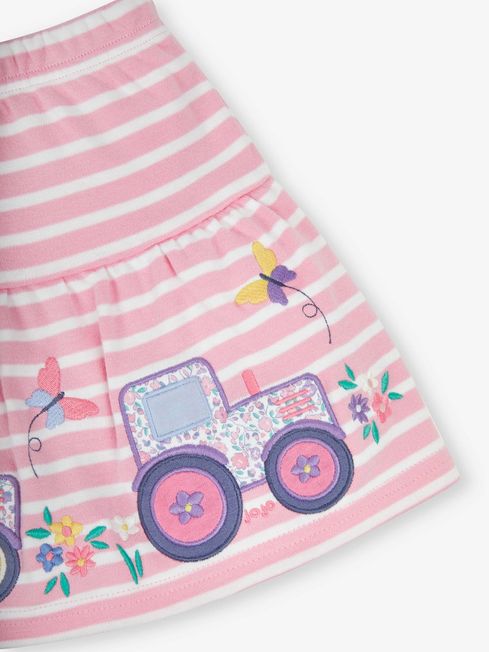 Pink Embroidered Tractor Skort