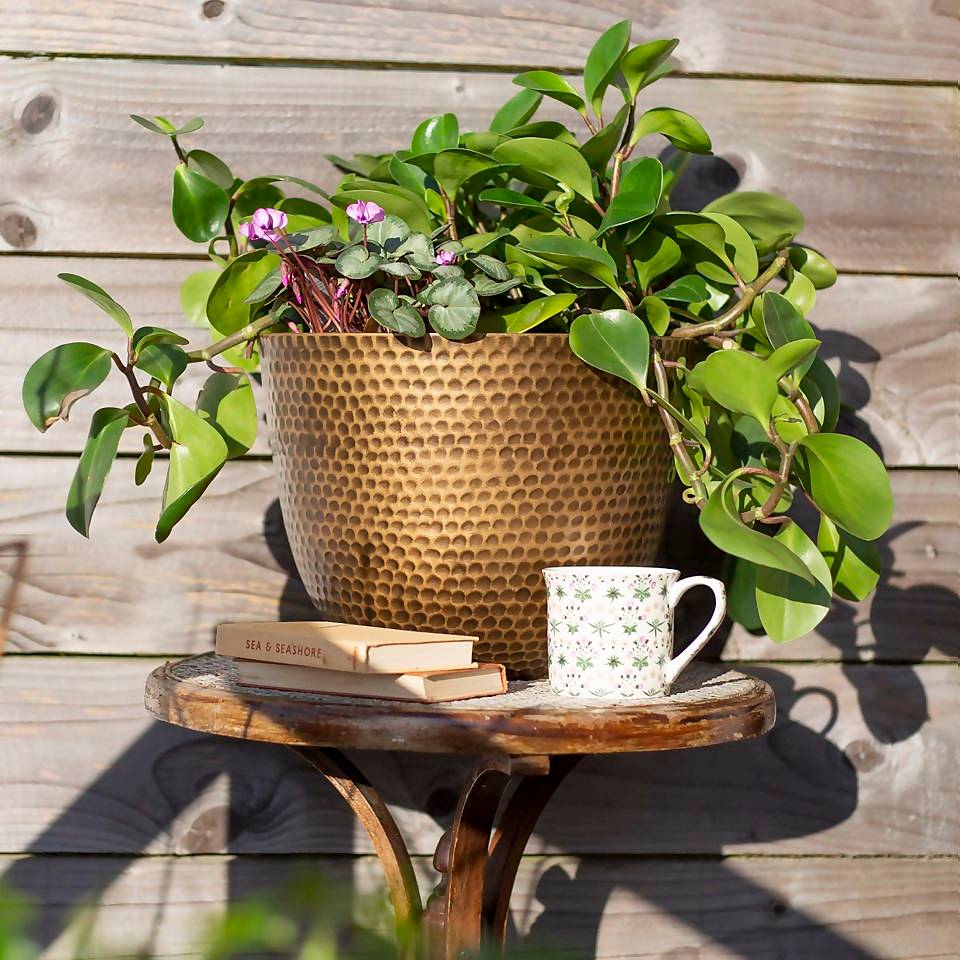 Brass Effect Hammered Planter