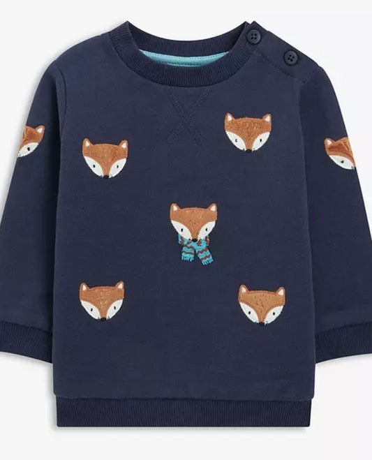 Navy Fox Embroidered Jumper