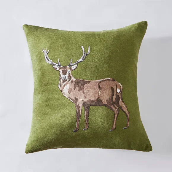 Stag Brushed Cotton Emerald Cushion