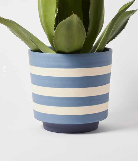 Blue Striped Plant Pot