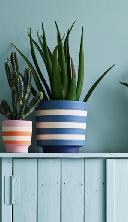 Blue Striped Plant Pot