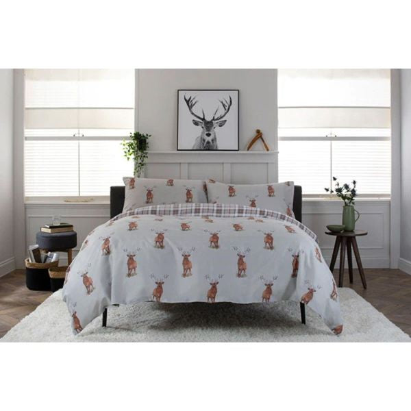 Painted Stag Tartan Reverse Duvet Set