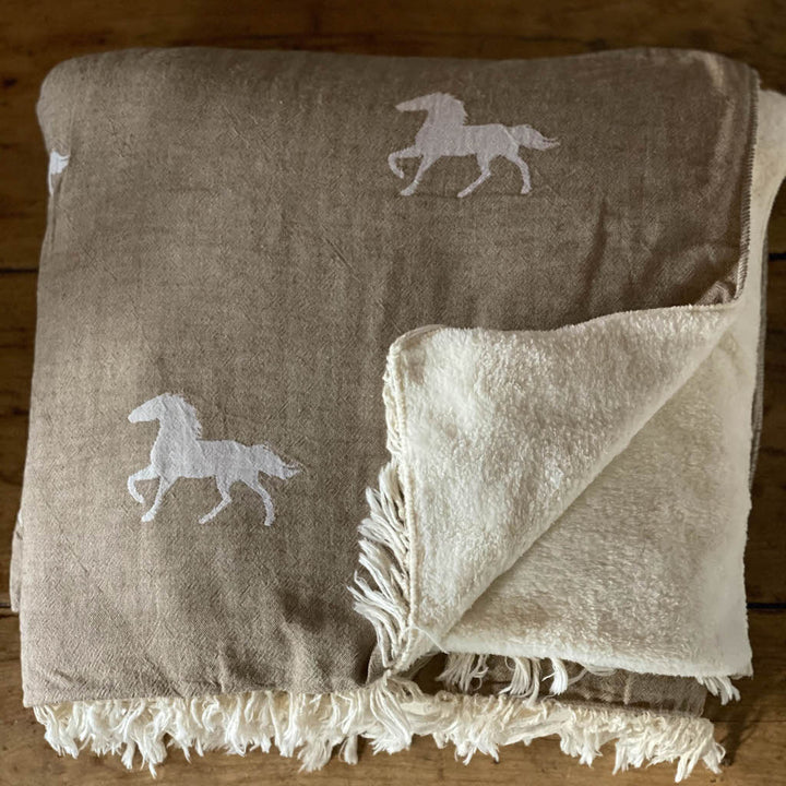 Horse Print Woven Fringed Throw