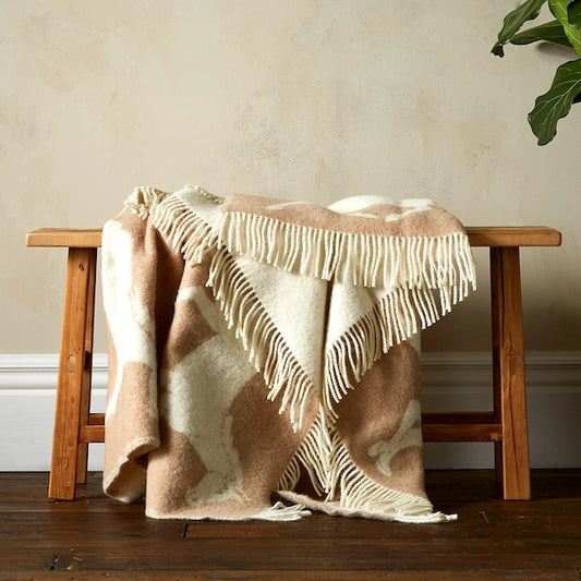 Pure Merino Wool Horse Design Throw Beige