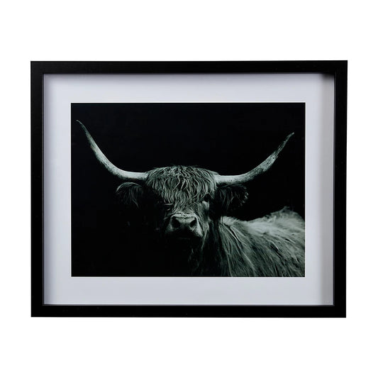 Monochrome Highland Cow Framed Print