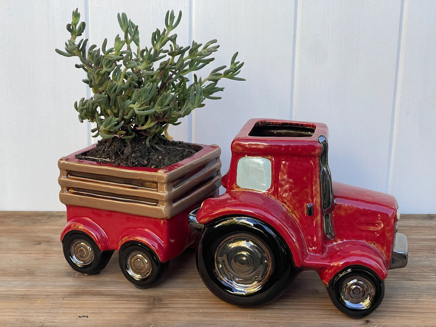 Red Tractor Ceramic Planter