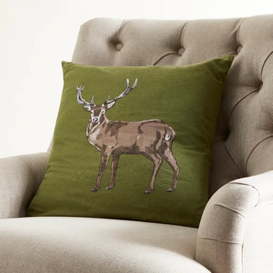 Stag Brushed Cotton Emerald Cushion