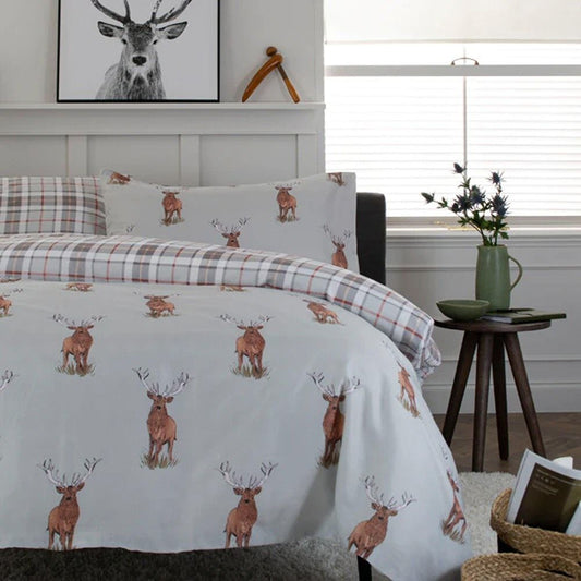 Painted Stag Tartan Reverse Duvet Set