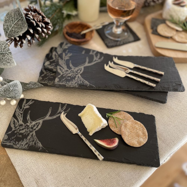 Slate Stag Dessert or Cheese Board & Knife Set of 2