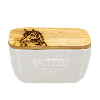 Ceramic Oak Horse Design Butter Dish