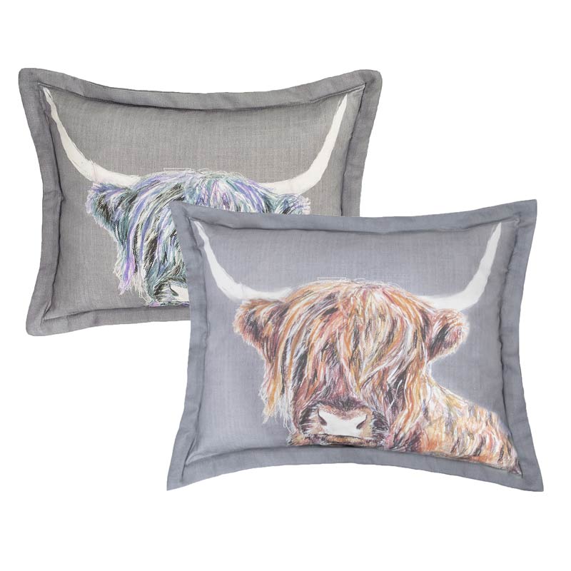 Highland Cow Print Velvet Cushion Fuschia