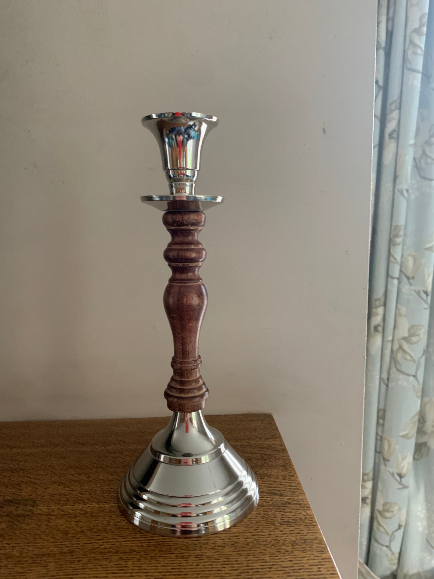 Silver Candlestick with Wood