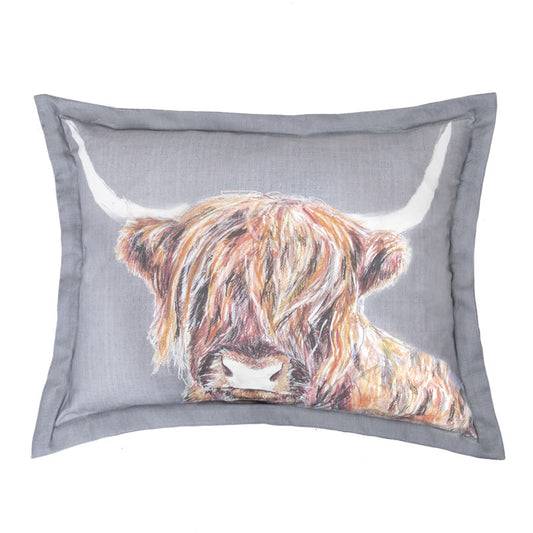 Highland Cow Print Velvet Cushion Fuschia